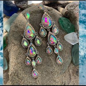 AB and Platinum Pageant Earrings Pierced